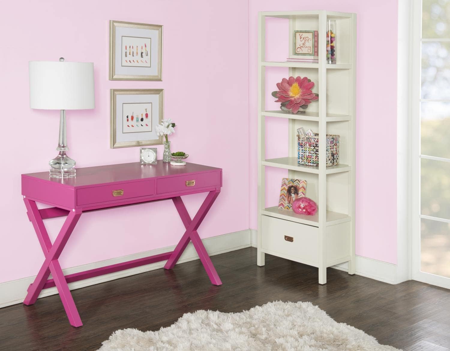 Linon PG138RSP01U Linon Home Decor Peggy Raspberry Pink Writing Desk Desk, Raspberry Pink, 44'W x 20'D x 30'H