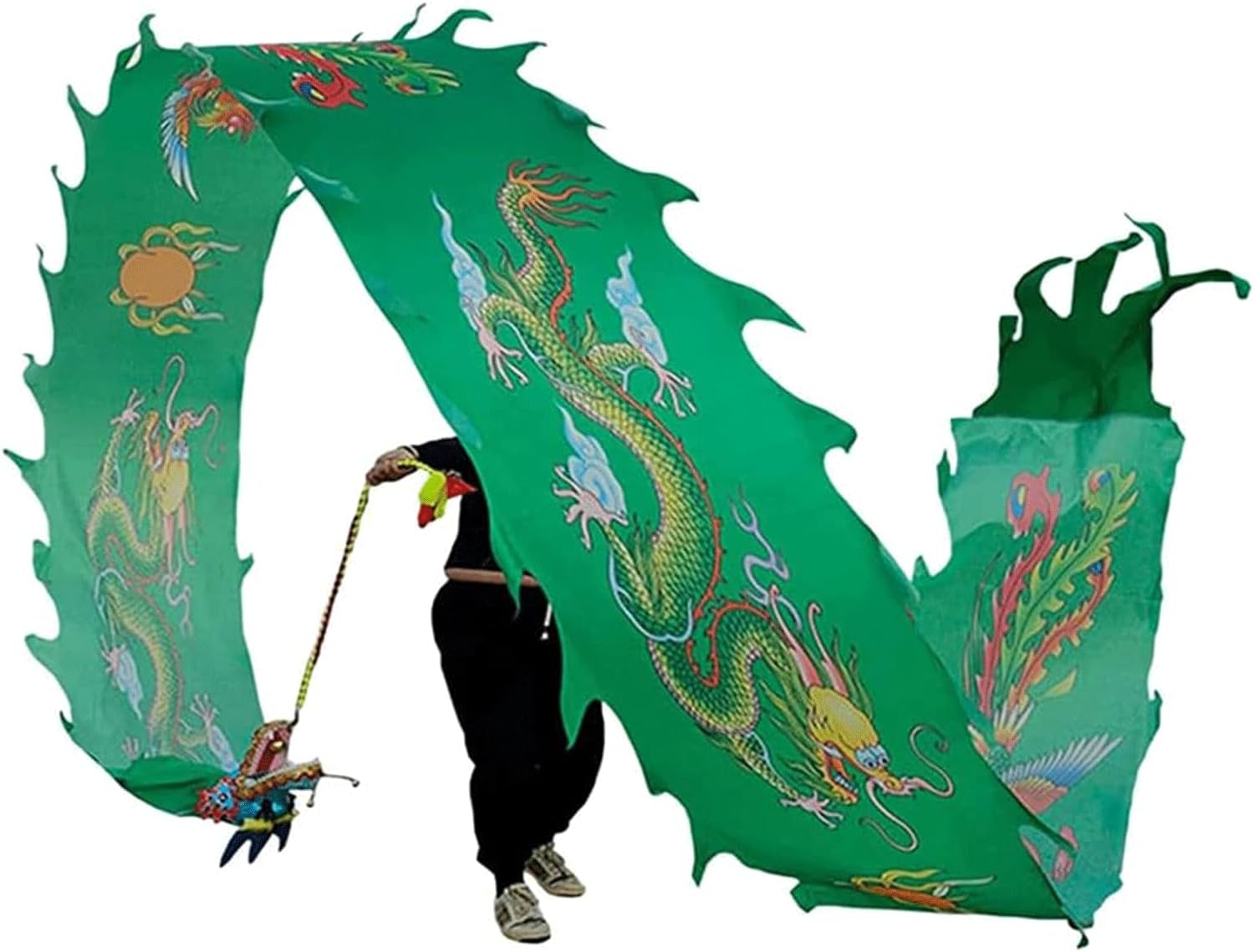 BKEKM Dragon Dance Cloth 20 Feet Lion Dance Props Streamer Shaking with Handsticks Silk Dragon Dance Travel Bag Dragon Dance Ribbon
