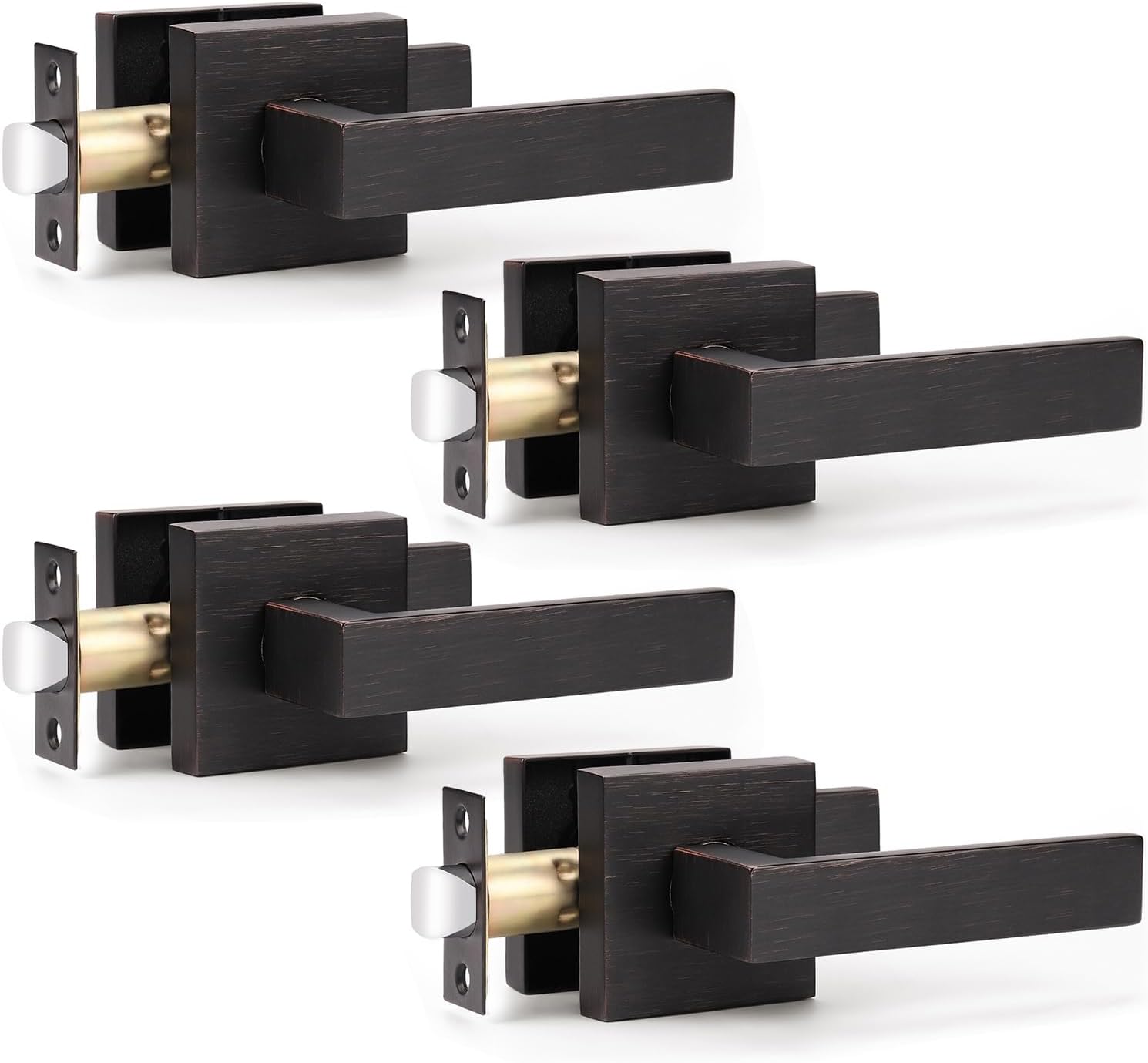 KNOBWELL 4 Pack Bronze Lever Door Handle Passage Door Knob, Heavy Duty Square Door Knob for Closet Hallway Without Lock