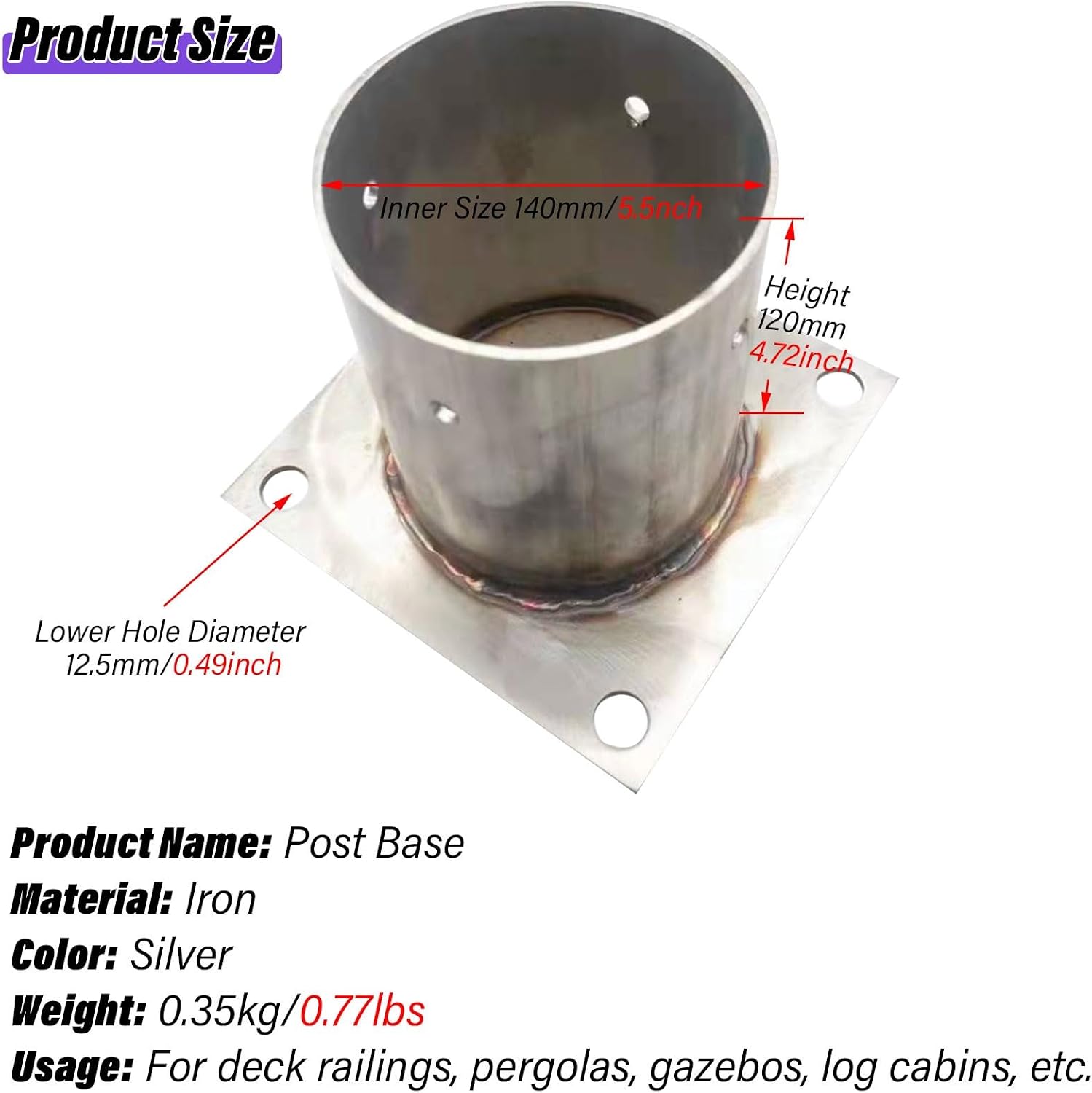 Rounded Stainless Steel Post Base, Fence Post Repair Post Bracket/Deck Post Anchor Base for Deck Supports Porch Railing Handrails Post Holders Mailbox Post Brackets (Size : 140x120mm/5.5x4.7in)