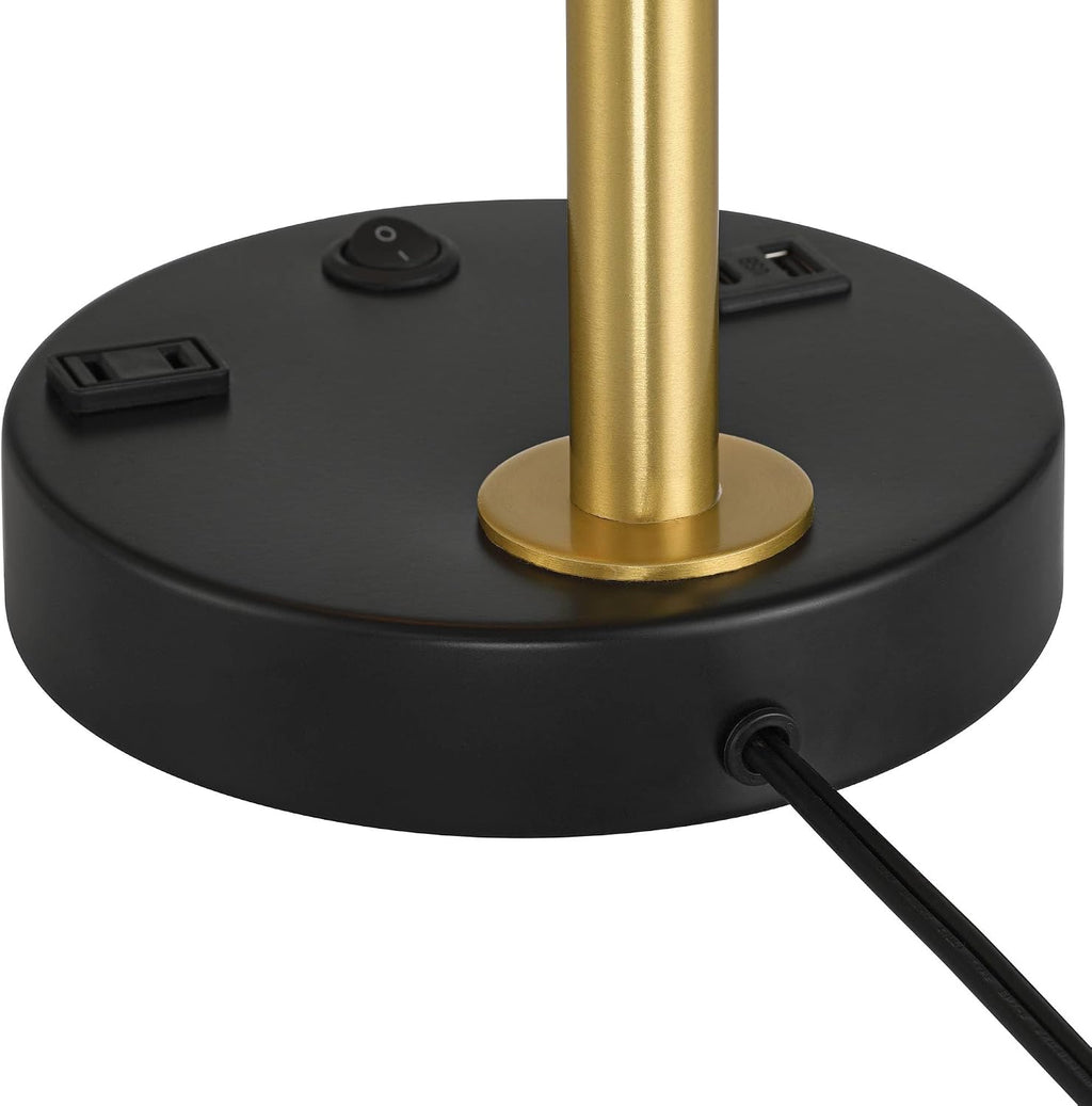 Possini Euro Design Keller 24' High Small Modern Desk Lamp USB Port AC Power Outlet Black Gold Brass Finish Metal Single Shade Home Office Living Room Charging Bedroom Bedside Nightstand House