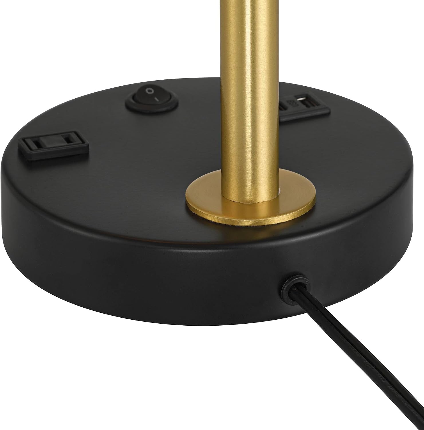 Possini Euro Design Keller 24' High Small Modern Desk Lamp USB Port AC Power Outlet Black Gold Brass Finish Metal Single Shade Home Office Living Room Charging Bedroom Bedside Nightstand House