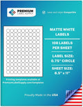 Premium Label Supply White Sticker Round Labels – 0.75' Circle – Laser/Inkjet Compatible – (108 per Sheet), 2000 Sheets – 216,000 Total Adhesive Labels