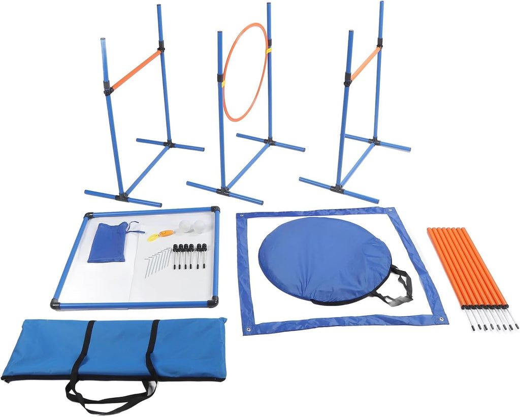Dog Agility Training Equipment, Dog Obstacle Training Kit with Collapsible Tunnel Jump Ring Poles, Portable Pet Agility Course for Yard Outdoor Puppy Exercise Training