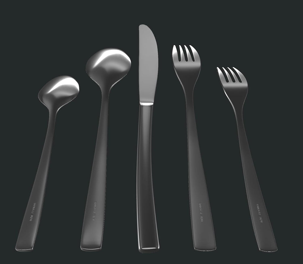 Danialli Matte Silverware Set, 18/10 Stainless Steel Satin Flatware, Modern Brushed Finish Cutlery, Dishwasher Safe & Durable, Built to Last (40-Piece, Sleek)
