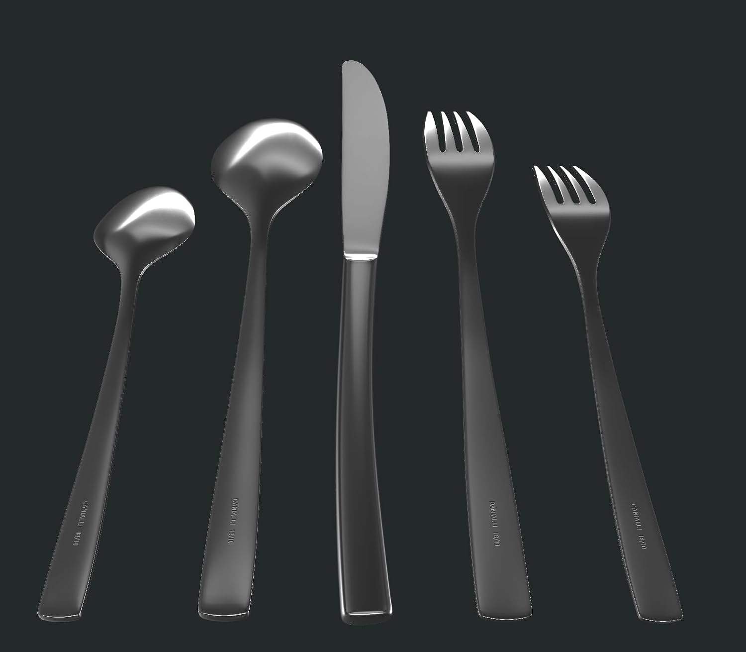 Danialli Matte Silverware Set, 18/10 Stainless Steel Satin Flatware, Modern Brushed Finish Cutlery, Dishwasher Safe & Durable, Built to Last (40-Piece, Sleek)