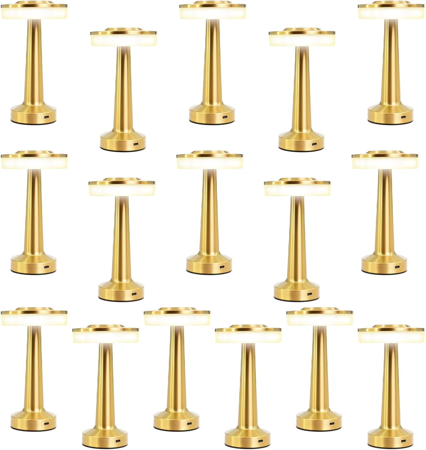 16 Pcs Gold Cordless Table Lamps with Touch Sensor Portable 3 Color Dimming up LED Table Lamp 15 Hours Rechargeable Battery Desk Light for Living Room Nursery Restaurant