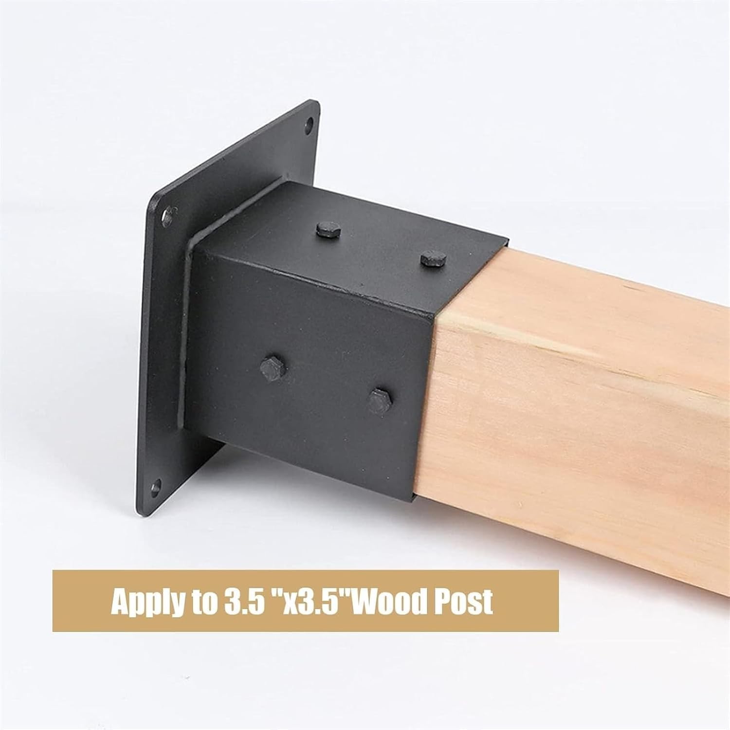 Wood Fence Post Anchor Base, Black Steel Railing Post Support, 1/2/4 Pack Square Wood Fence Post Base Brackets Coated Anchor with Screws for 3.5 'x3.5 Deck/Mailbox/Pergola Posts(4pack)