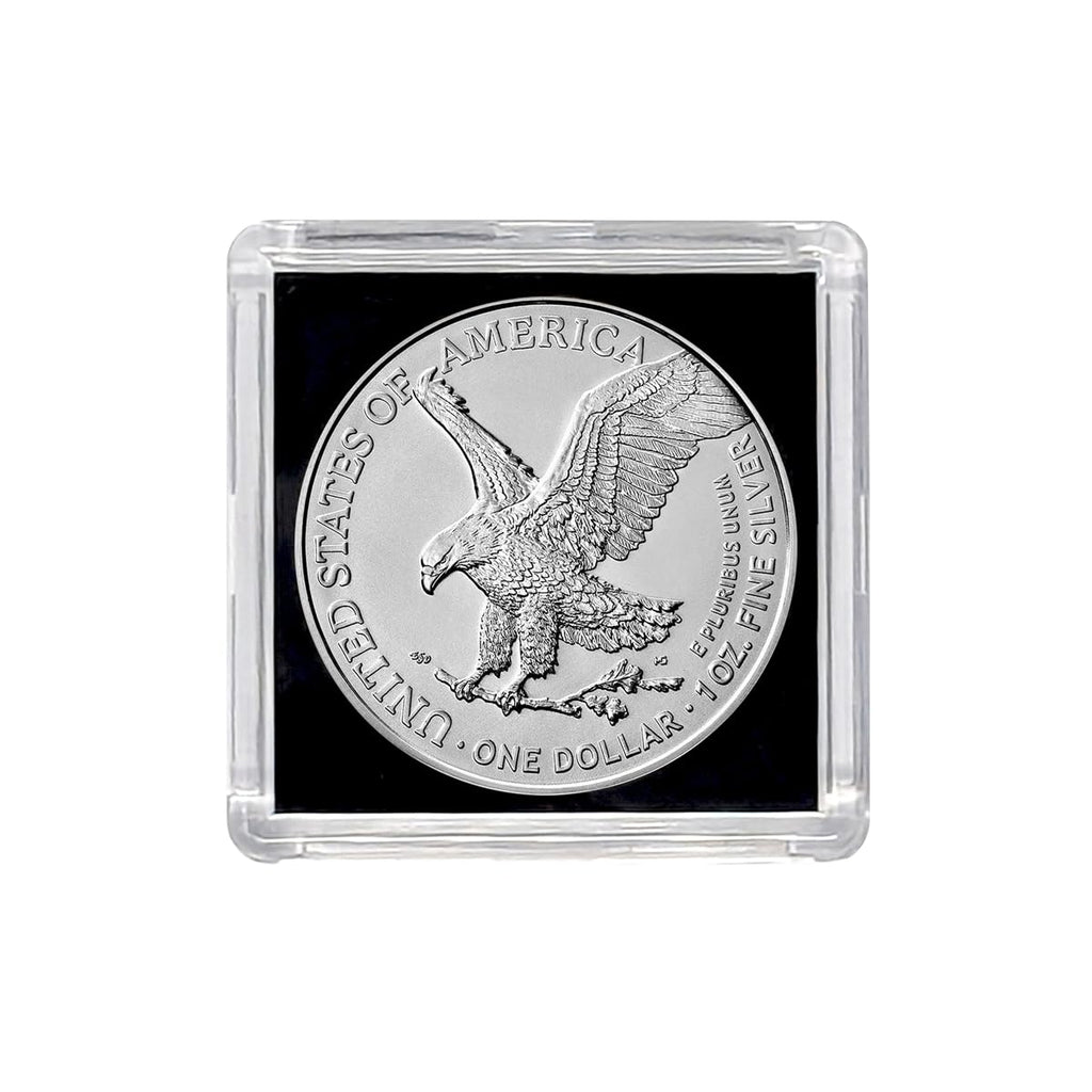 2025 American Silver Eagle .999 Fine Silver with Black Background Snap Tight Square Holder Dollar Uncirculated US Mint