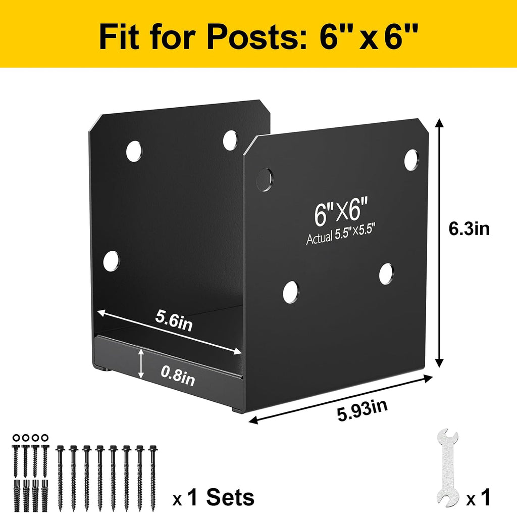 FMhotu 6x6 Stainless Steel Post Base,Internal 5.5 x 5.5 Anchor Bracket,Deck Concrete Support Anchor for Deck Railing, Fences, Mailboxes (4Pcs Black)