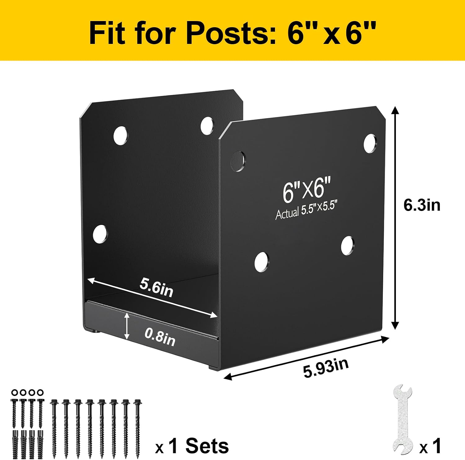 FMhotu 6x6 Stainless Steel Post Base,Internal 5.5 x 5.5 Anchor Bracket,Deck Concrete Support Anchor for Deck Railing, Fences, Mailboxes (4Pcs Black)