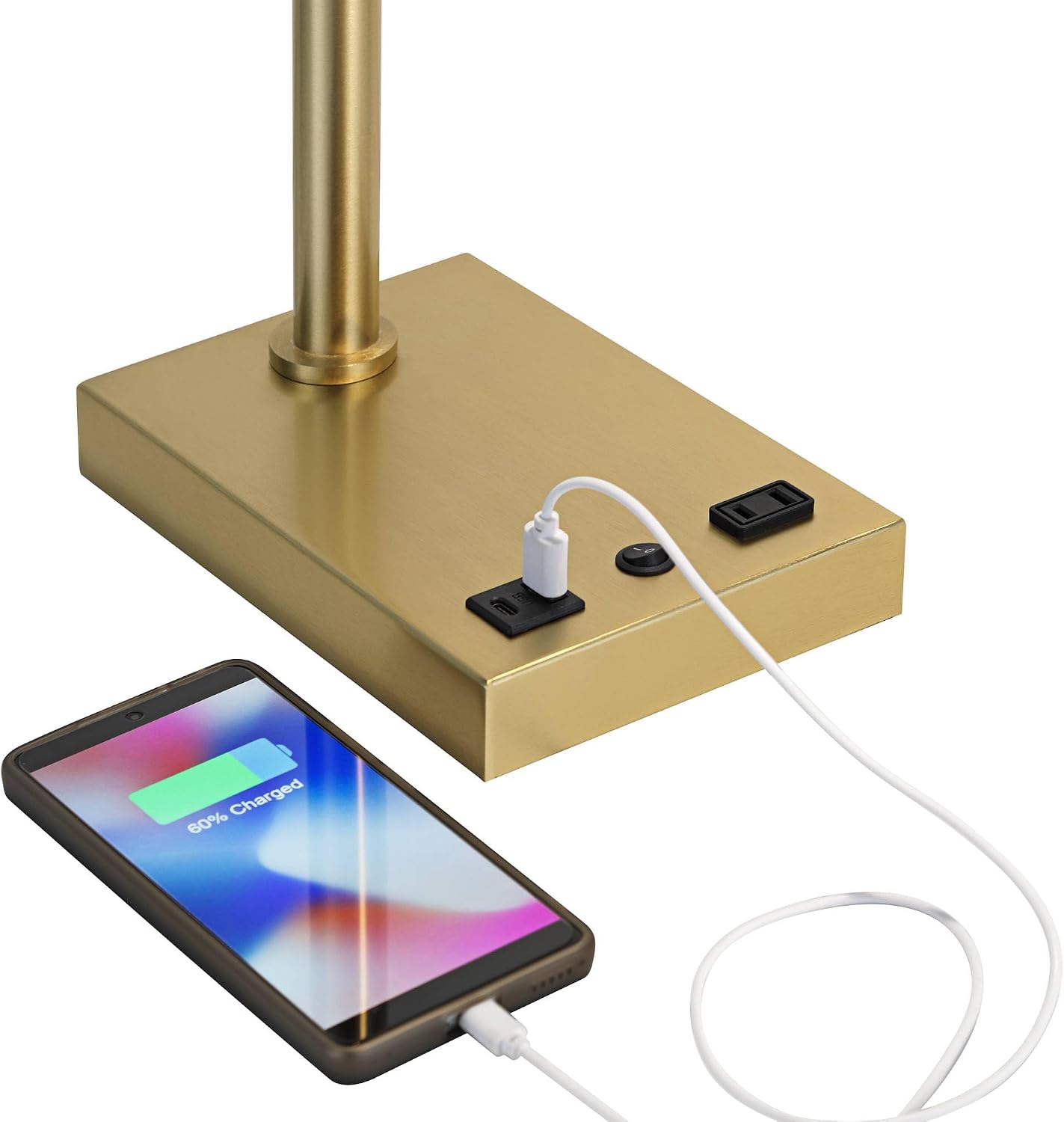 Possini Euro Design Keegan 24 1/2' High Modern Desk Lamp Adjustable USB Port AC Power Outlet Gold Brass Finish Metal Single Shade Home Office Living Room Charging Bedroom Bedside Nightstand House