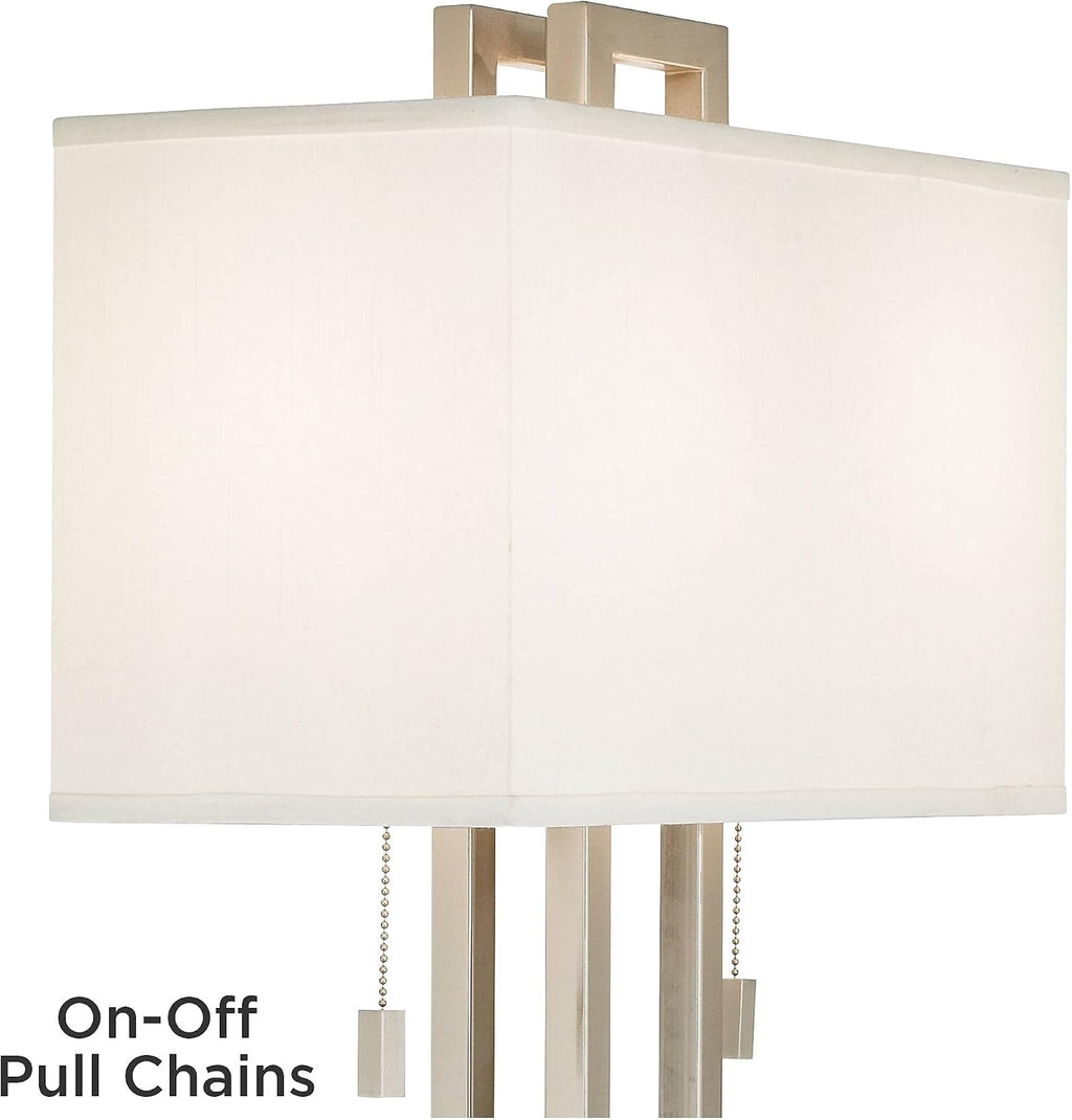 Possini Euro Design Gossard Modern Table Lamp 30' Tall Brushed Nickel Silver Open Metal White Fabric Rectangular Box Shade for Bedroom Living Room House Home Bedside Nightstand Office Family