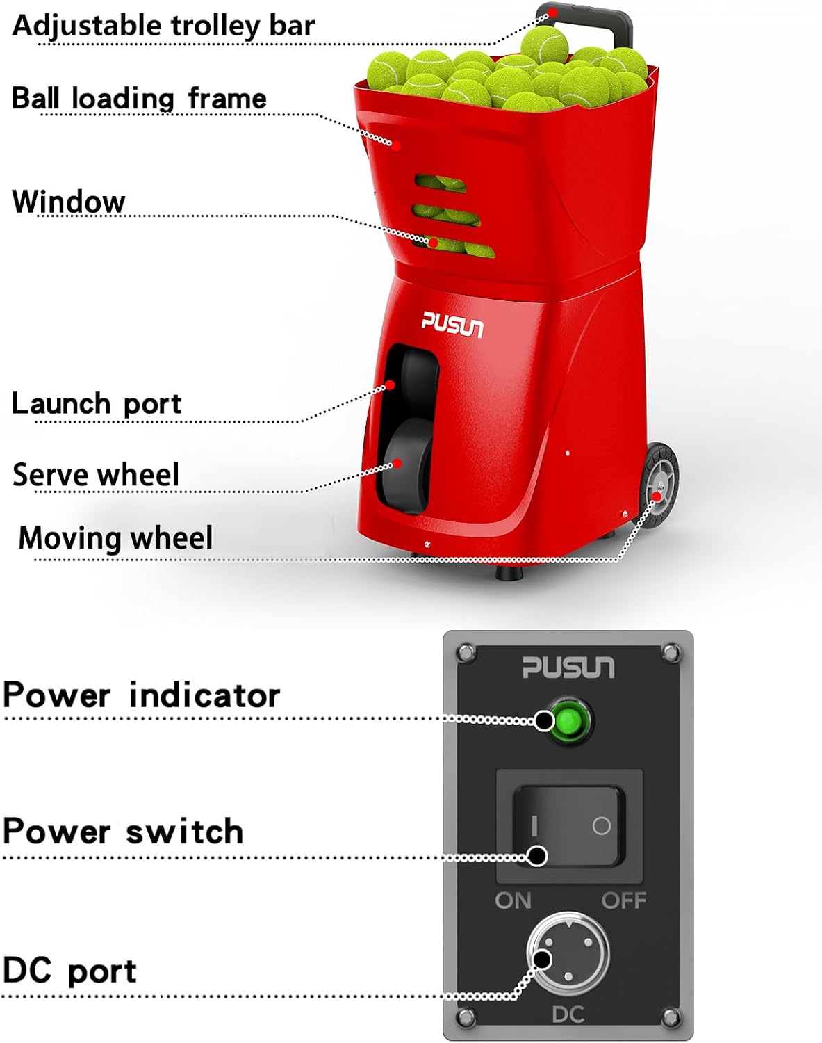 PT-SMART Tennis Ball Machine - Smart App for Apple Watch & Phone Control, Tennis Ball Launcher with 20 Landing Points, 12 Training Modes & 4-6h Battery Life, Tennis Serving Machine