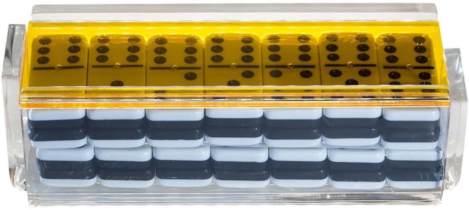 Set for Adults, Acrylic Box Dominos Set, Dominoes Double 6 with Spinner Dominoes, Professional Double Six Dominoes with Jumbo Dominoes, Set of 28 Tiles Cool Dominoes Game