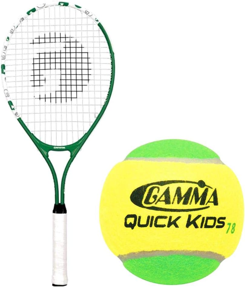 Gamma Quick Kids 25' Inch Junior Tennis Racquet Set or Kit Bundled with a 60-Pack Bag of Gamma Kids Bright Green/Dark Green Felt Training Transition Balls