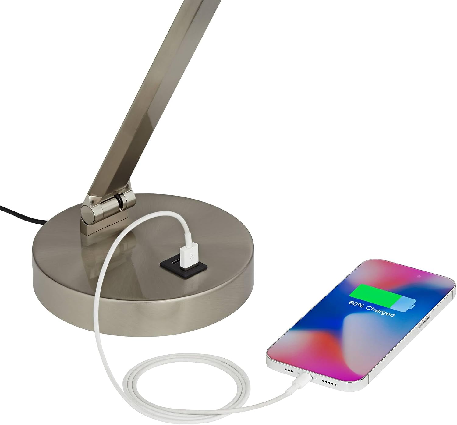 Possini Euro Design Kobie 21 3/4' High Single Modern Metal Desk Lamp Adjustable Height LED USB Port Silver Nickel Finish Family Office Living Room Charging Bedroom Bedside Nightstand House