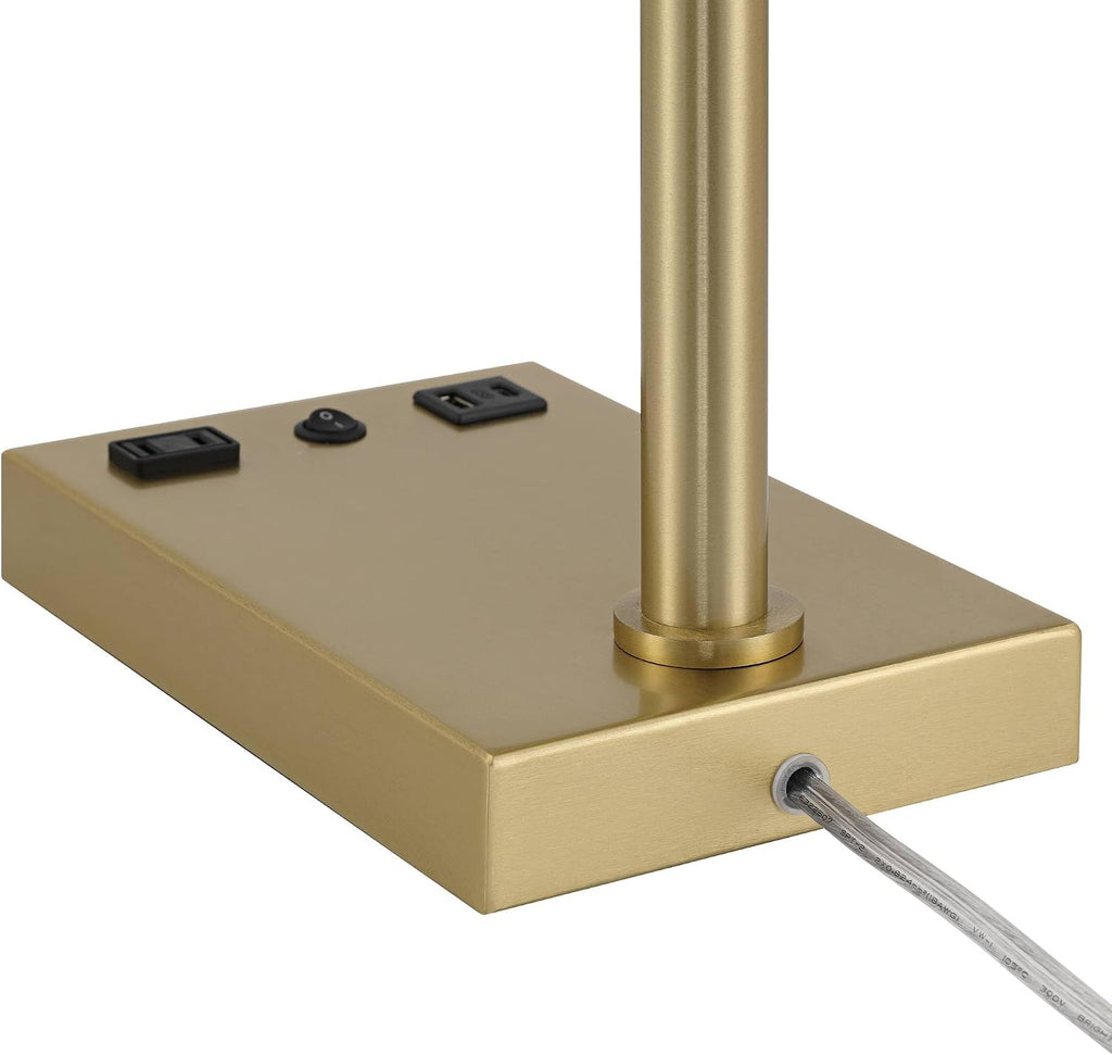 Possini Euro Design Keegan 24 1/2' High Modern Desk Lamp Adjustable USB Port AC Power Outlet Gold Brass Finish Metal Single Shade Home Office Living Room Charging Bedroom Bedside Nightstand House