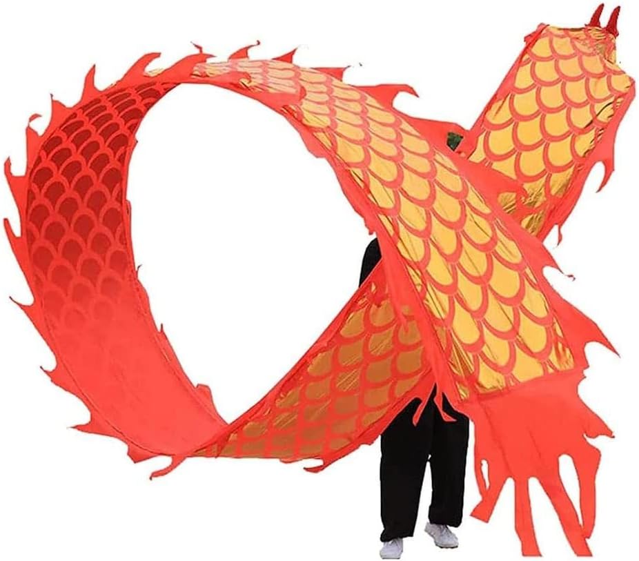 LIOONS 6/8/10/12m Dragon Dance with Rope and Travel Bag Silk Dragon Dance Outdoor Fitness Dragon Dance Streamers for Aldults