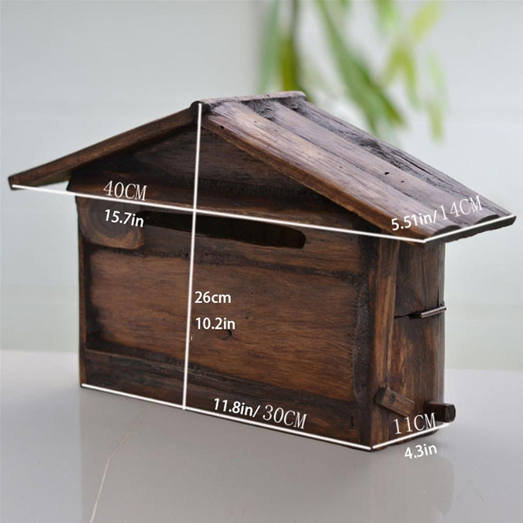 Vintage Mailboxes for Outside Wooden Cabin Mailbox Wall Mount Drop Box Rainproof Wall Post Box Rustic Country Suggestion Box