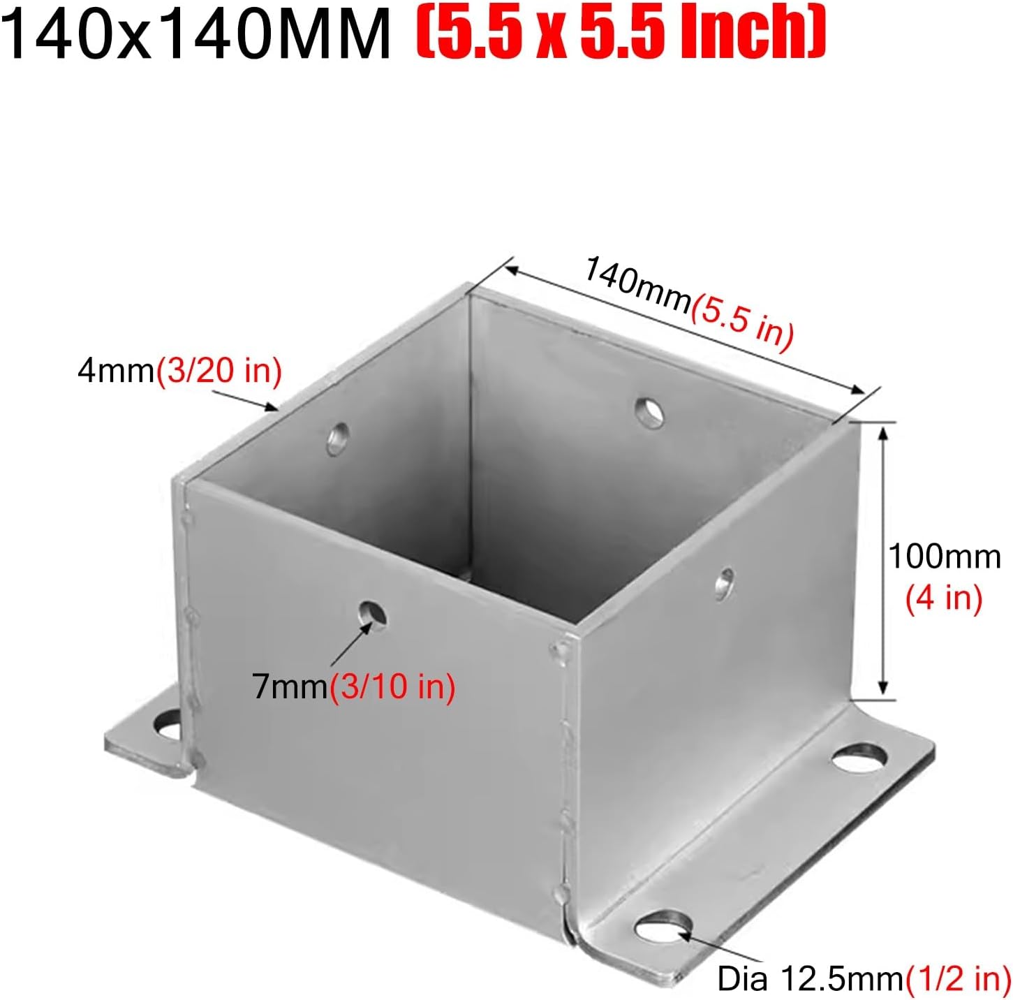 ZAQYCM Stainless Steel Post Base 2x2 3x3 4x4 5x5 6x6 7x7 8x8 Inch, Heavy Duty Post Bracket for Concrete/Wood Deck/Pergola/Mailbox, Railing Post Anchors Square (Size : 140x140 mm (5.5x5.5 in))