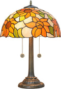 Tiffany Lamp Sunflower Yellow Style Stained Glass Table Lamp Antique Bedside Reading Light 16X16X23 Inch Decor Bedroom Living Room LED Lamp