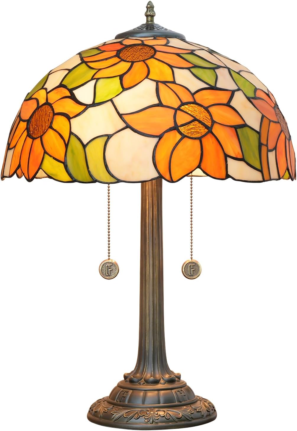 Tiffany Lamp Sunflower Yellow Style Stained Glass Table Lamp Antique Bedside Reading Light 16X16X23 Inch Decor Bedroom Living Room LED Lamp