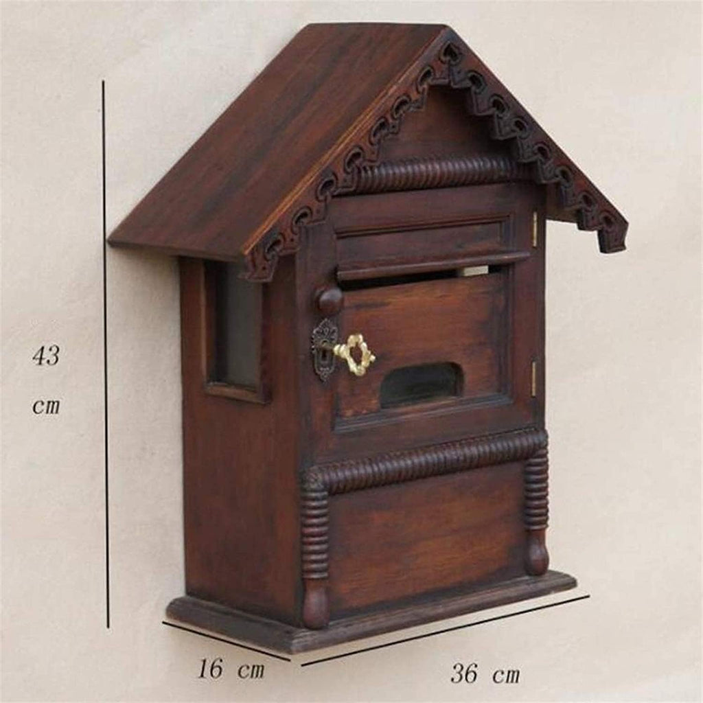 Wall-Mounted Mailbox, Wooden Post Box, Mailboxes Wall Mounted, Easy to Install, Suitable for Villa, Outdoor, School, Family