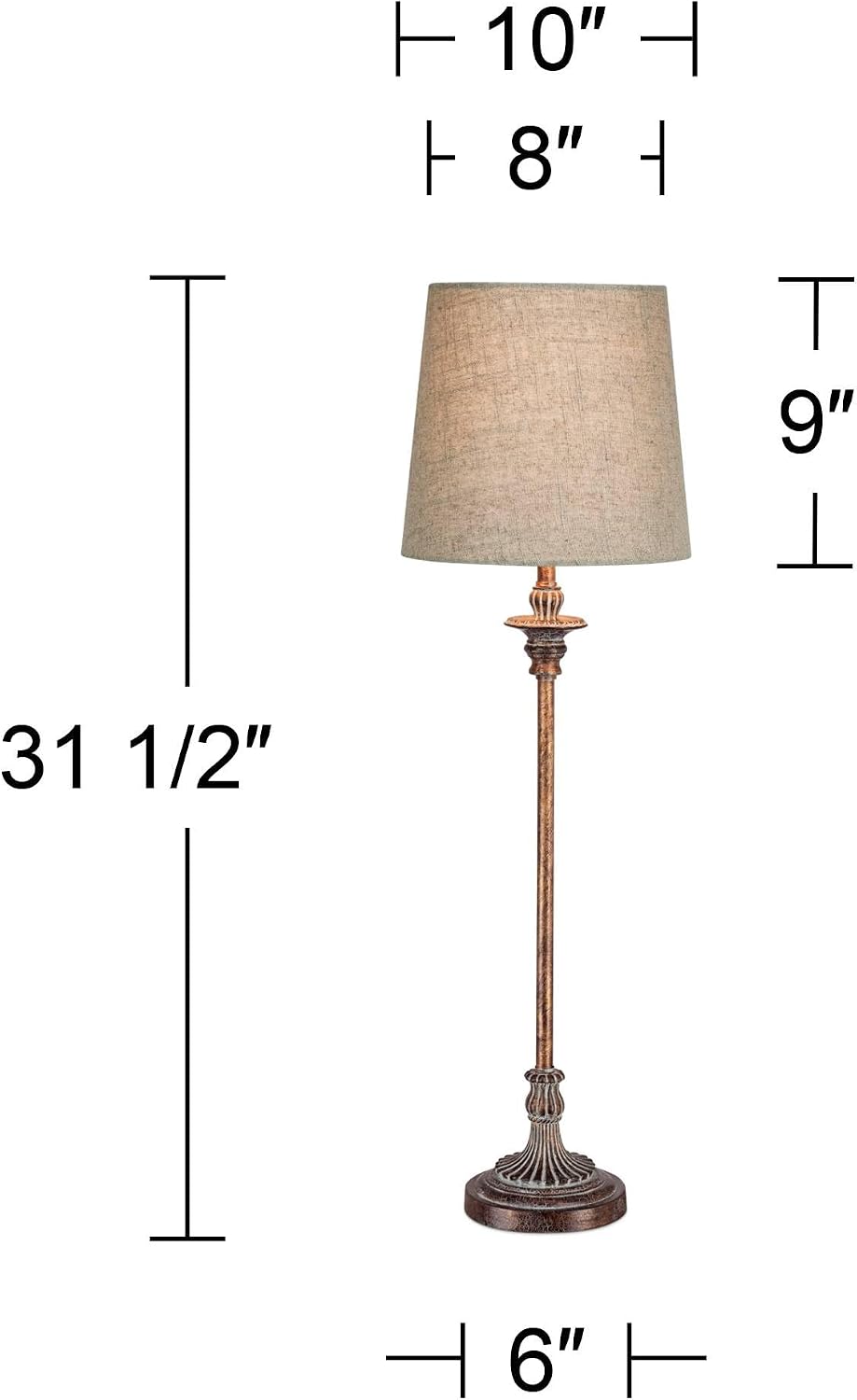 Regency Hill Bentley Traditional French Country Style Buffet Table Lamps 31.5' Tall Skinny Set of 2 Weathered Brown Ridged Linen Fabric Tapered Drum Shade Decor for Living Room House Home Dining
