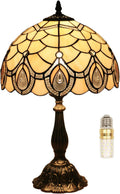 Tiffany Style End Side Table Lamps, Modern Bedside Nightstand Stained Glass with Crystal Large Farmhouse Table Lamp for Bedroom,Living Room Home Office Desk Lamp+LED Bulb,12X12X20INCH