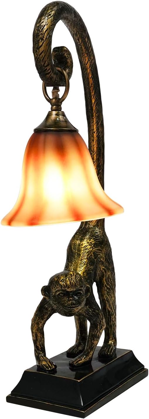 Bedside Table Lamp, Monkey Desk Lamp E26 Creative Animal Gold Resin Bed Side Lamps Sitting Monkey Lighting Fixture for Bedroom Office Bar Cafe Living Room Decor (Left)