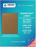 Premium Label Supply Brown Kraft Sticker Round Labels – 1' Circle – Laser/Inkjet Compatible – (63 per Sheet), 500 Sheets – 31,500 Total Adhesive Labels