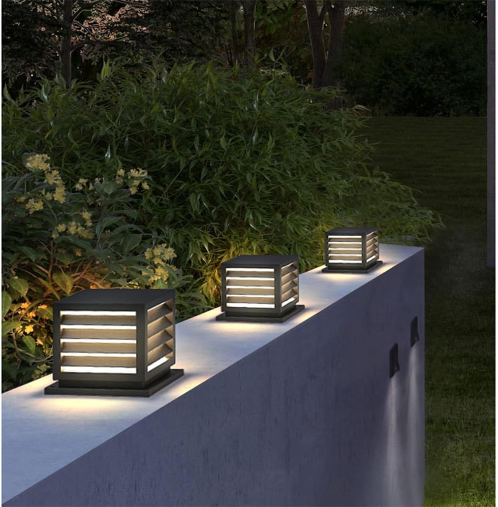 Modern Outdoor Metal Frame Column Cap Lamp for 4X4 Wooden Posts Unique Exterior Post Fixture for Garden Backyard and Porch.,25cm