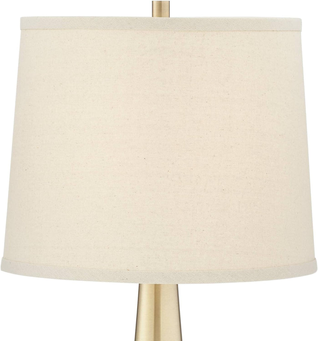 360 Lighting Karla 25' Tall Set of 2 Modern Table Lamps with USB Ports A+C Charging Brass Gold Metal Beige Fabric Drum Shade for Bedroom Living Room House Desk Bedside Nightstand Office Family
