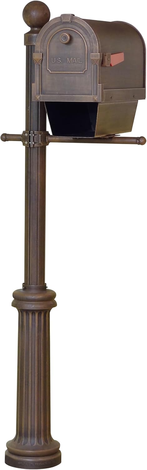 Special Lite Savannah Curbside Mailbox with Paper Tube with Fresno Post- Copper Aluminum Mailbox with Post - SCS2014-SPK592-CP