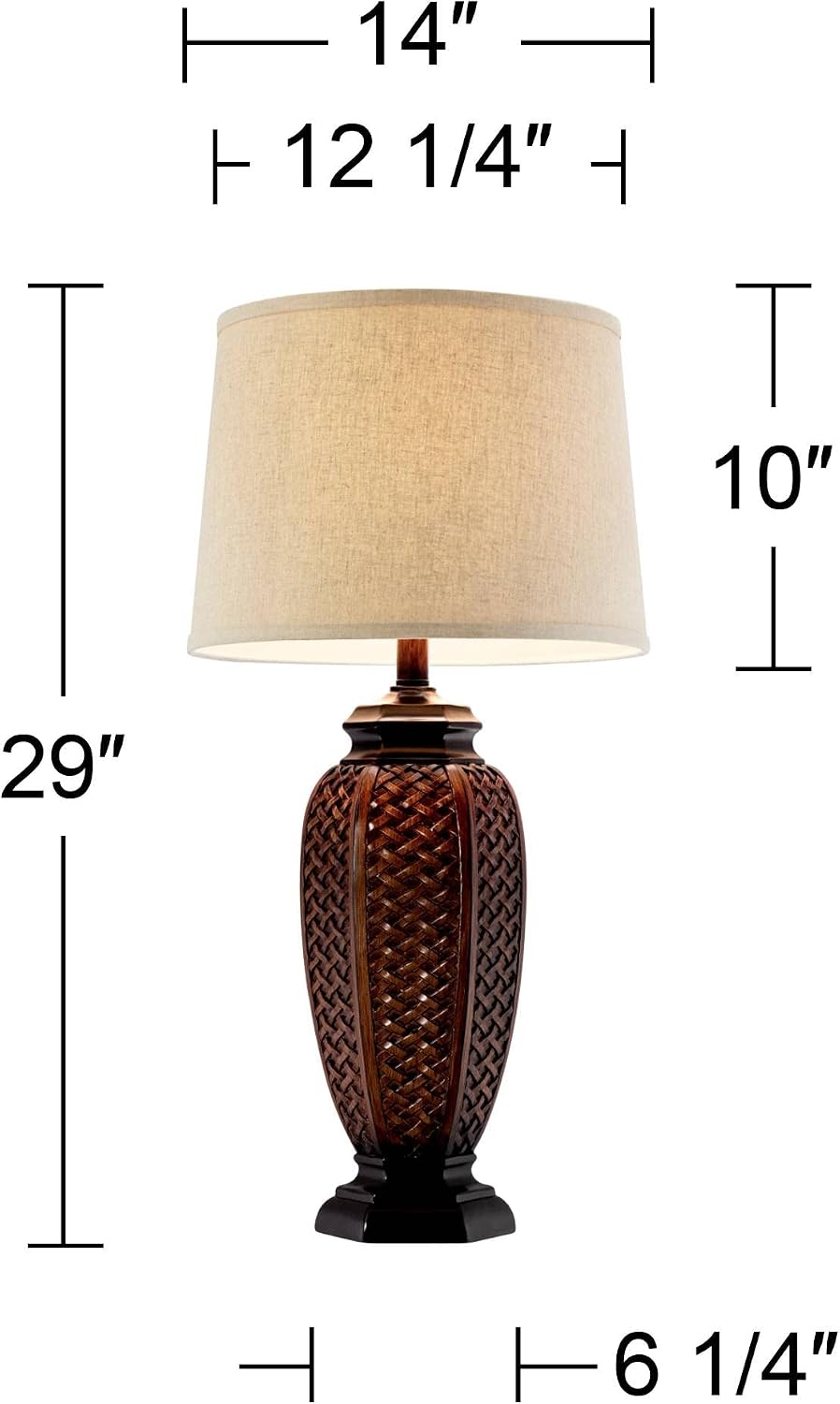 Regency Hill Tropical Natural Cottage Core Jar Table Lamps 29' Tall Set of 2 Weathered Brown Woven Wicker Beige Linen Fabric Drum Shade Decor for Living Room Bedroom House Bedside Nightstand Home