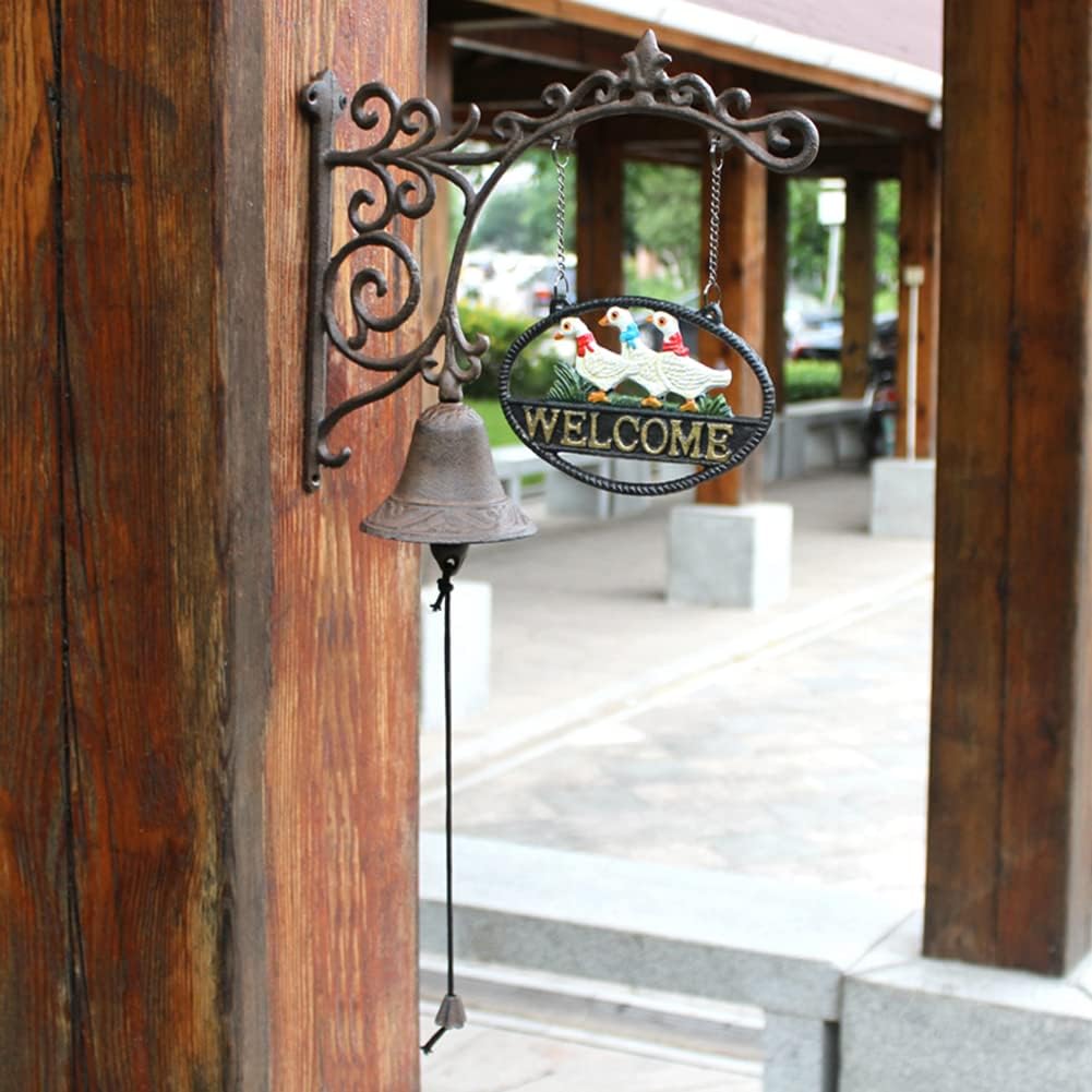 Door Bell, Decoration Bell with Bracket, Vintage Door Bell,Manual Doorbell， Decorative Chime Three Ducks Hand Bell Welcome Sign Manual Door Bell Retro Garden Wall Decoration Wall Hanging Gift Outdoor