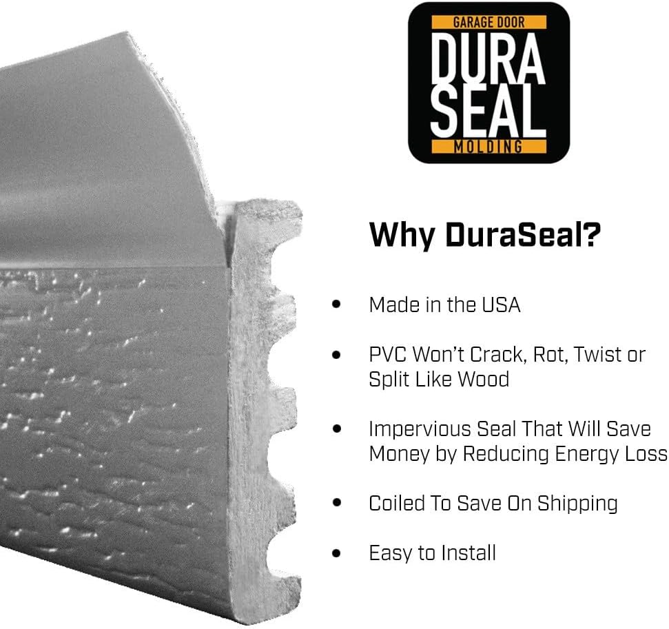DuraSeal Garage Door Weather Stripping Kit, White 34 ft - Side & Top Seal, 1.95' Width, 3/8' Thick - Durable PVC, Nails Included - Made in USA