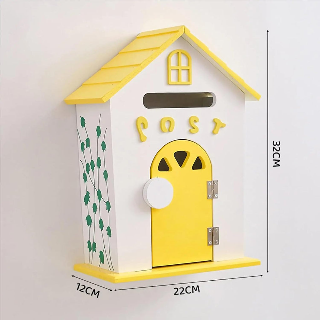 Wall Mount Mailbox Garden Wooden Post Box Rustic Sturdy Farmhouse Letter for Home Office(Blue)
