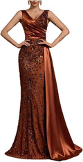 Women Elegant V-Neck Splice Sequins Sleeveless Formal Party Streamer Prom Cocktail Dress