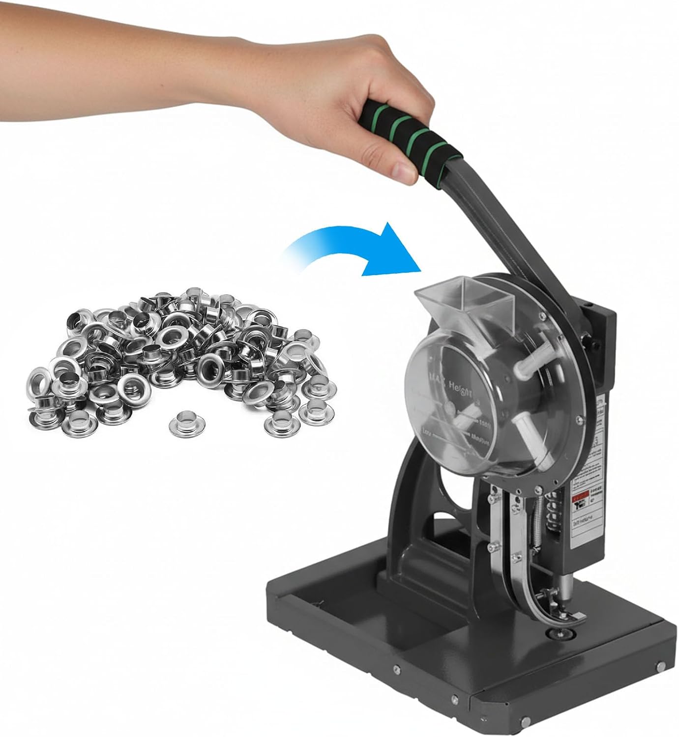 Semi Automatic 8mm Puncher Eyelet Feeding Tool Banner Tarpaulin Eyelet Press Punching Machine for Fabric Leather Banners DIY Projects