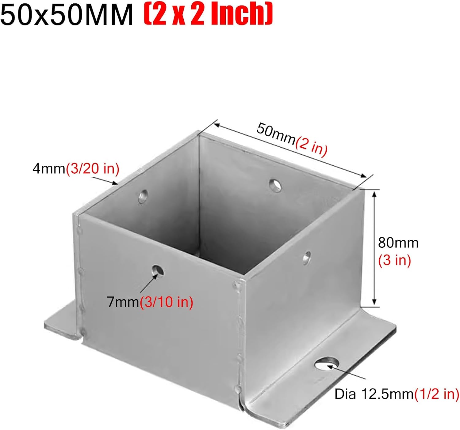 Stainless Steel Fence Post Bracket Decking Post Base for Deck Porch Handrail Railing Support, for Concrete, Pergola Stand Boots/Square Mailbox Post Anchors(50x50 mm (2x2 in))