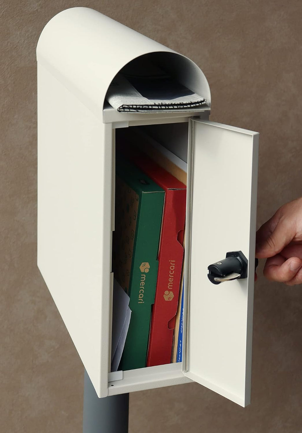 SDM-026 Spano Stand Post, Greige, Postbox, Mailbox, Stylish, Mailbox, Delivery Box, Scandinavian Style, With Keys, Freestanding, Stand, High Type, Entryway, Home Use
