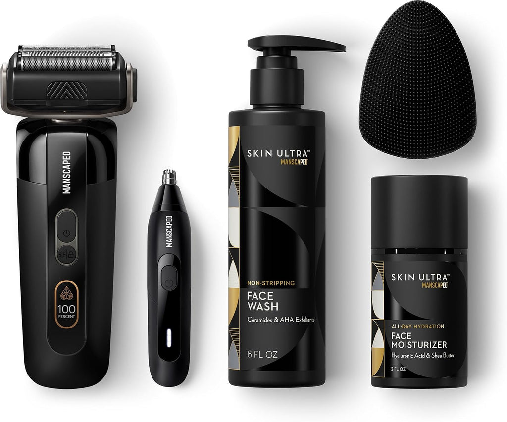 MANSCAPED® Face Box Includes - The Chairman™ PRO Men's Foil Shaver, Weed Whacker® 3.0 Plus Nose & Ear Hair Trimmer, Face Buffer Silicone Scrubber, Facial Wash & Moisturizer