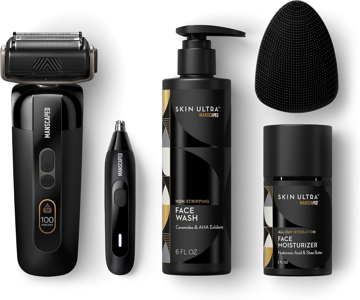 MANSCAPED® Face Box Includes - The Chairman™ PRO Men's Foil Shaver, Weed Whacker® 3.0 Plus Nose & Ear Hair Trimmer, Face Buffer Silicone Scrubber, Facial Wash & Moisturizer