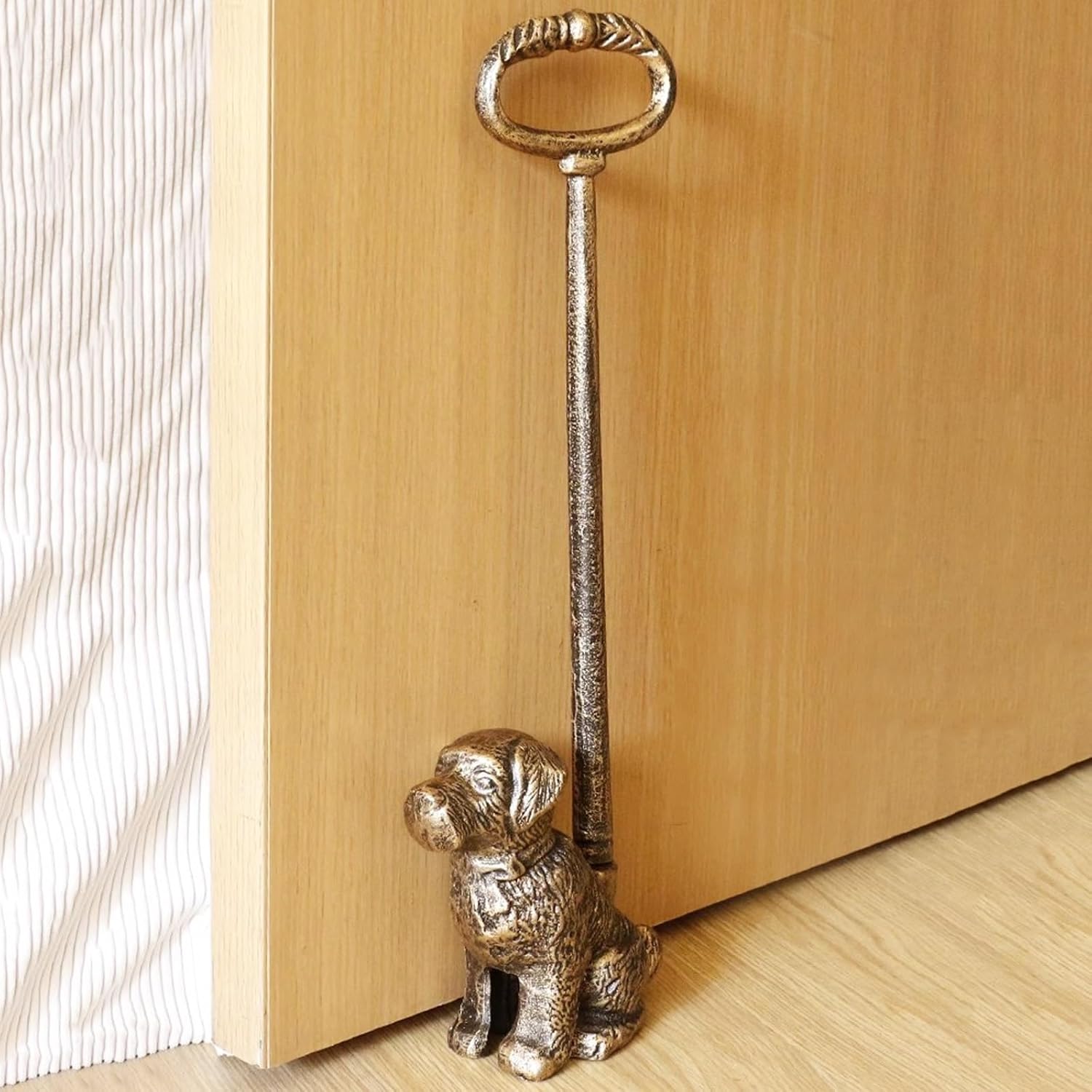 Portable Weighted Door Stop to Keep Door Open, Cast Iron Dog Door Stopper with Handle, Antique Copper, Weight 5.3lb