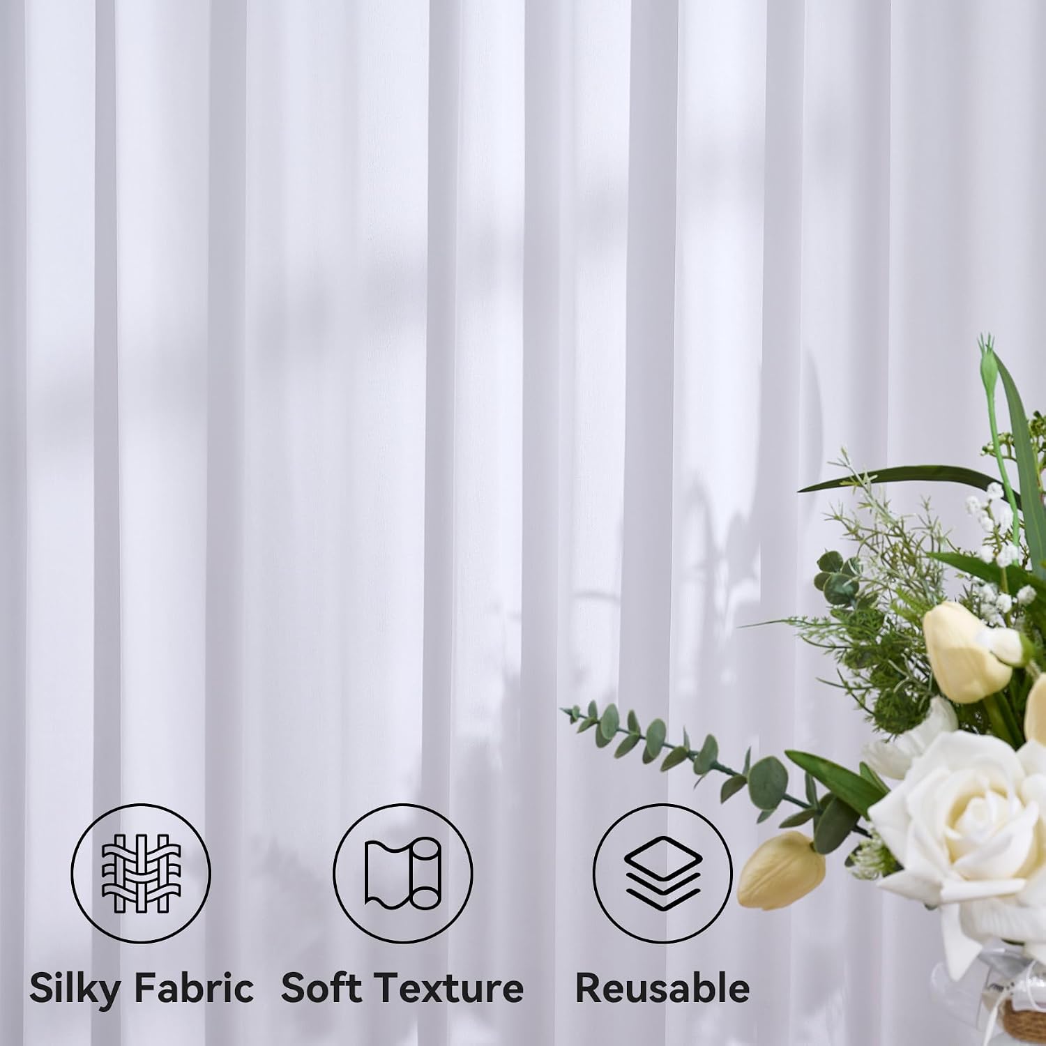50ft x 15ft Long Backdrop Curtains for Wedding Parties, Wrinkle Free Polyester 10 Panels 15ft Long Photo Backdrop Drapes Back Drop Cloth Drapery for Birthday Photography Background Curtain