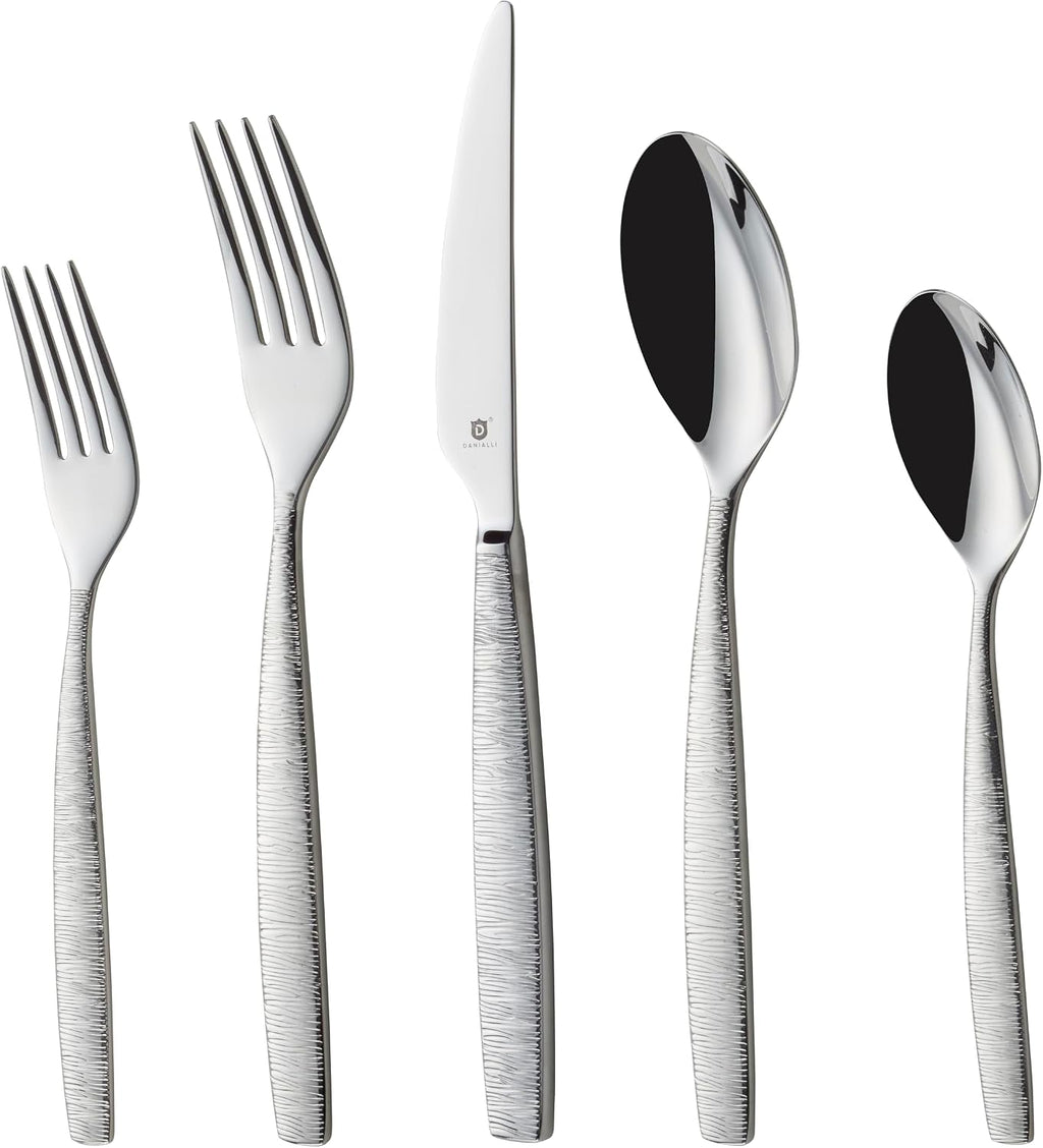 DANIALLI Engraved Silverware Set for 6 | 18/10 Stainless Steel Flatware with Mirror Finish and Engraved Handles | Heavy-Duty, Dishwasher Safe, Built to Last (30-Piece, Mezzano Engraved)