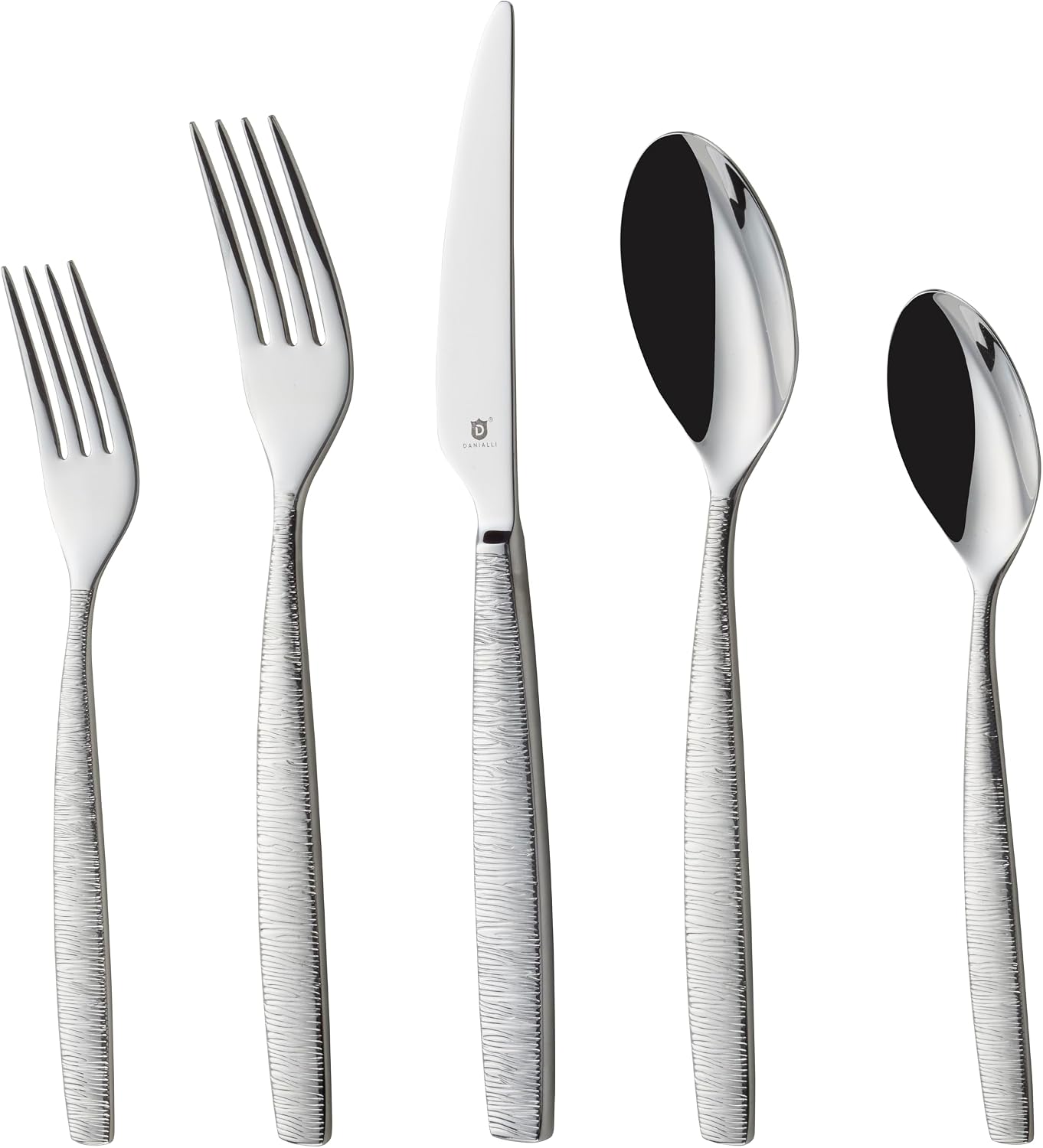 DANIALLI Engraved Silverware Set for 6 | 18/10 Stainless Steel Flatware with Mirror Finish and Engraved Handles | Heavy-Duty, Dishwasher Safe, Built to Last (30-Piece, Mezzano Engraved)