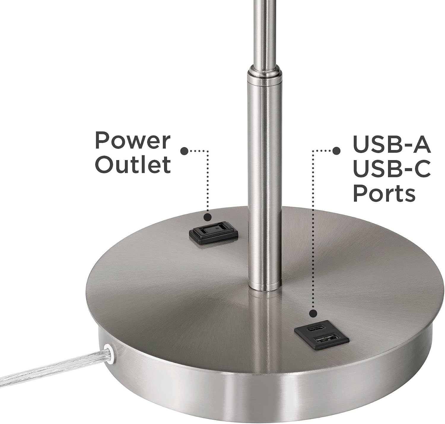 360 Lighting Nikola 23.75' High Modern Accent Table Lamp with USB Charging Ports A+C and AC Power Outlet Hotel Style Silver White Drum Shade Living Room Desk Bedroom House Bedside Nightstand Home